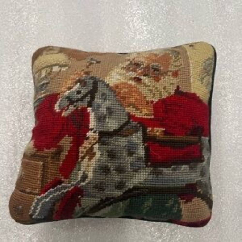 Holiday Needlepoint Decorative Throw Pillow - Red, Green, Cream - Picture 5 of 7